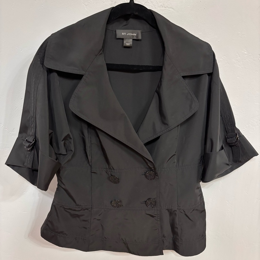 St. John Black Double-Breasted Dolman Sleeves Evening Jacket Sz M EUC